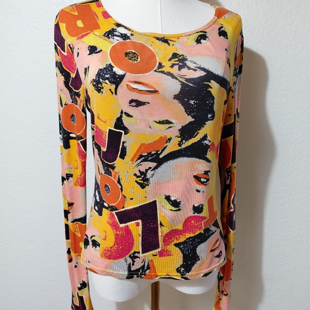 Colorful Pop Art Graphic Long Sleeve Top – Medium